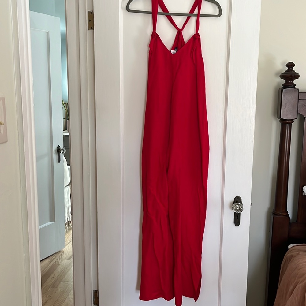 Hatch maternity red linen jumpsuit